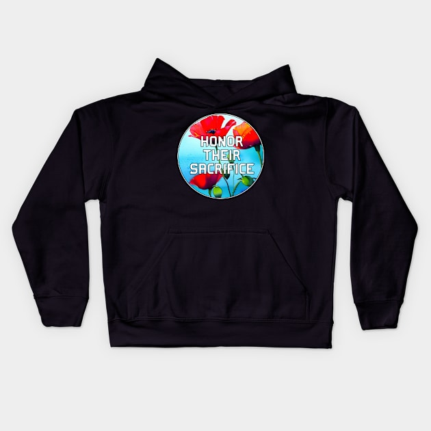 Honor Their Sacrifice Memorial with Red Poppy Flowers Pocket Version (MD23Mrl006d) Kids Hoodie by Maikell Designs